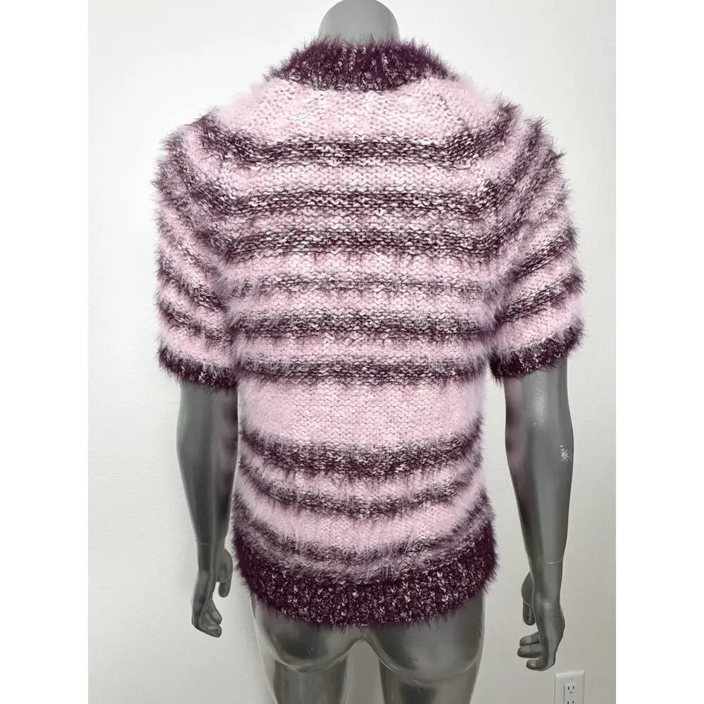Pilcro Baby Sweater Short Sleeve Pink Striped Fuzzy Cozy M - Picture 6 of 12